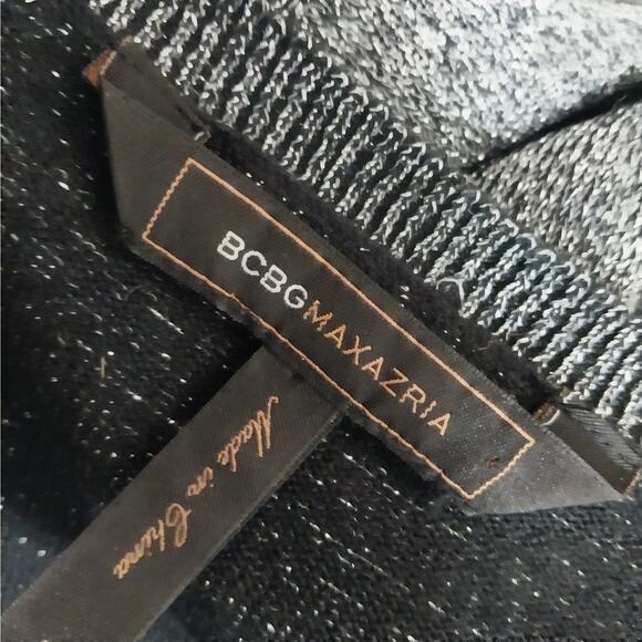 BCBGMAXAZRIA! BLACK & SILVER KNIT, LONG SLEEVE, RANDOM TIERED DRESS! SZ M - Picture 6 of 8